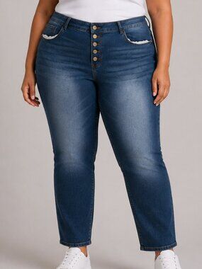 Honey & Bristle Premium Denim Jeans 18W Button Fly Cropped Medium Wash